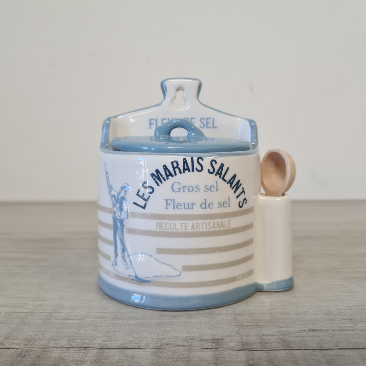 Ceramic salt box with spoon - Selena BLUE