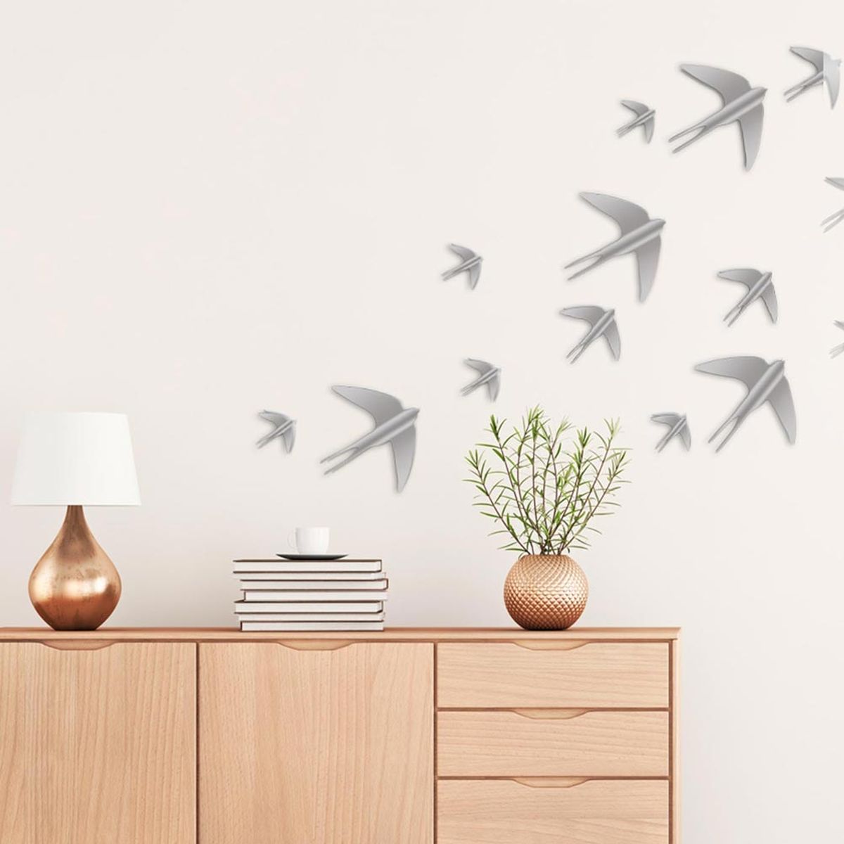 16 Decorative Stickers 3D Gray Swallows