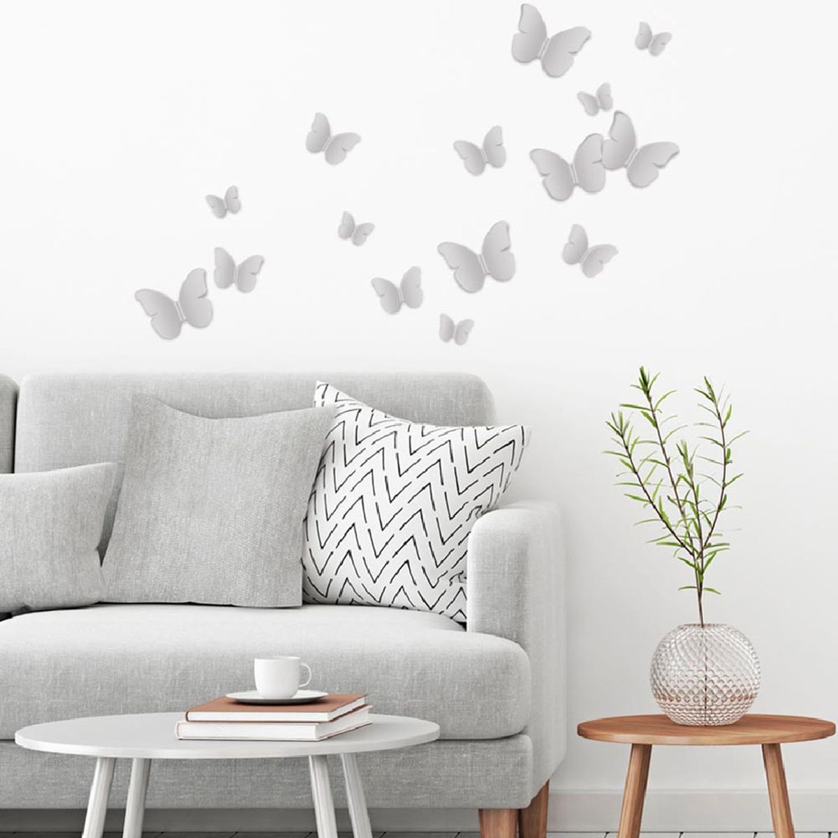 16 Decorative stickers 3D butterflies Grey