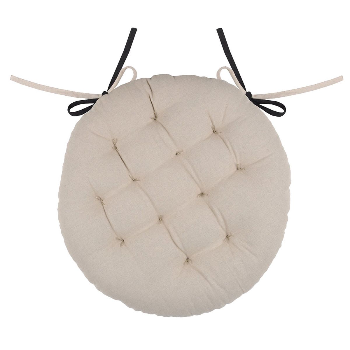 Round chair cushion reversible 38 cm - Black and Linen