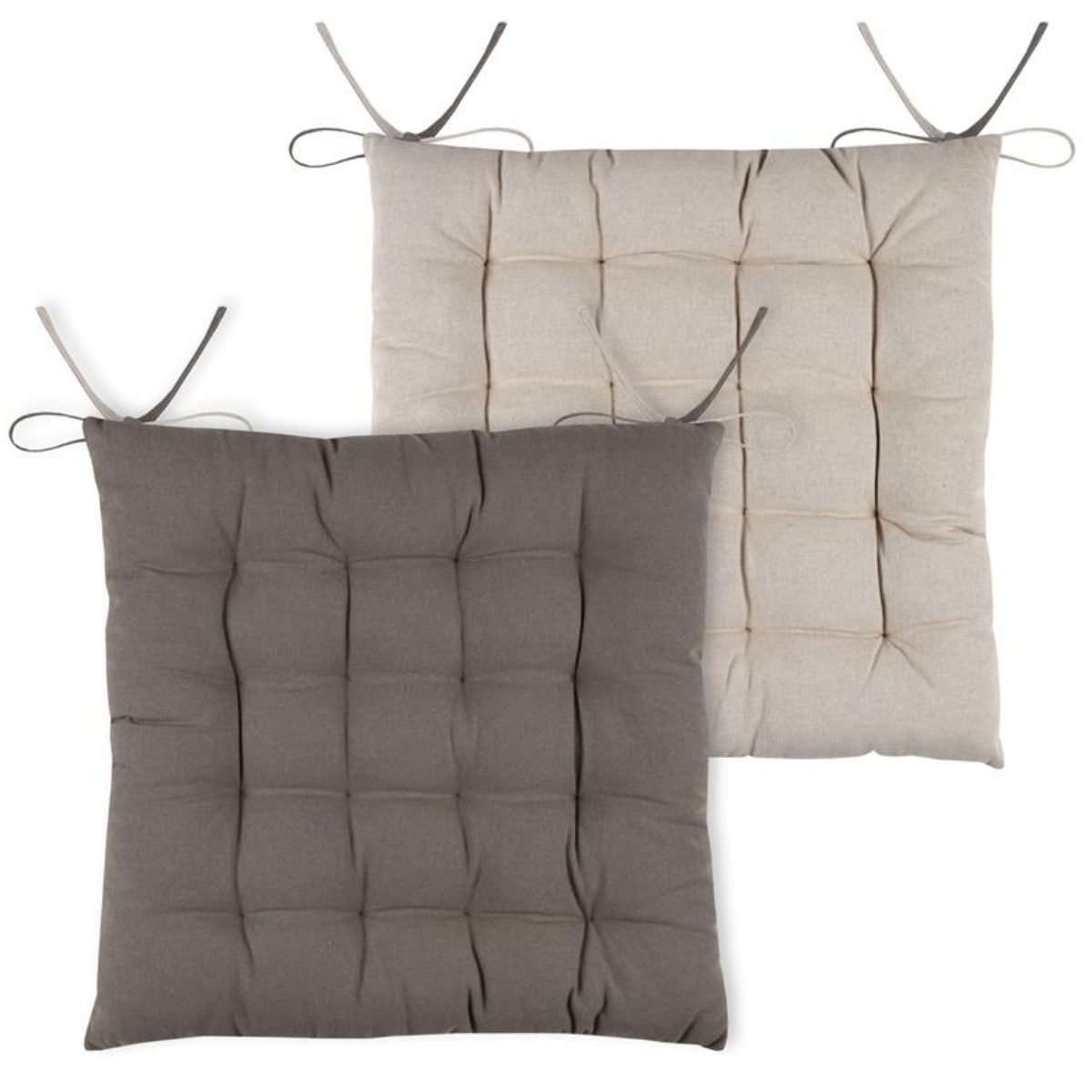 Reversible two-tone chair cushion in cotton - Taupe and Linen