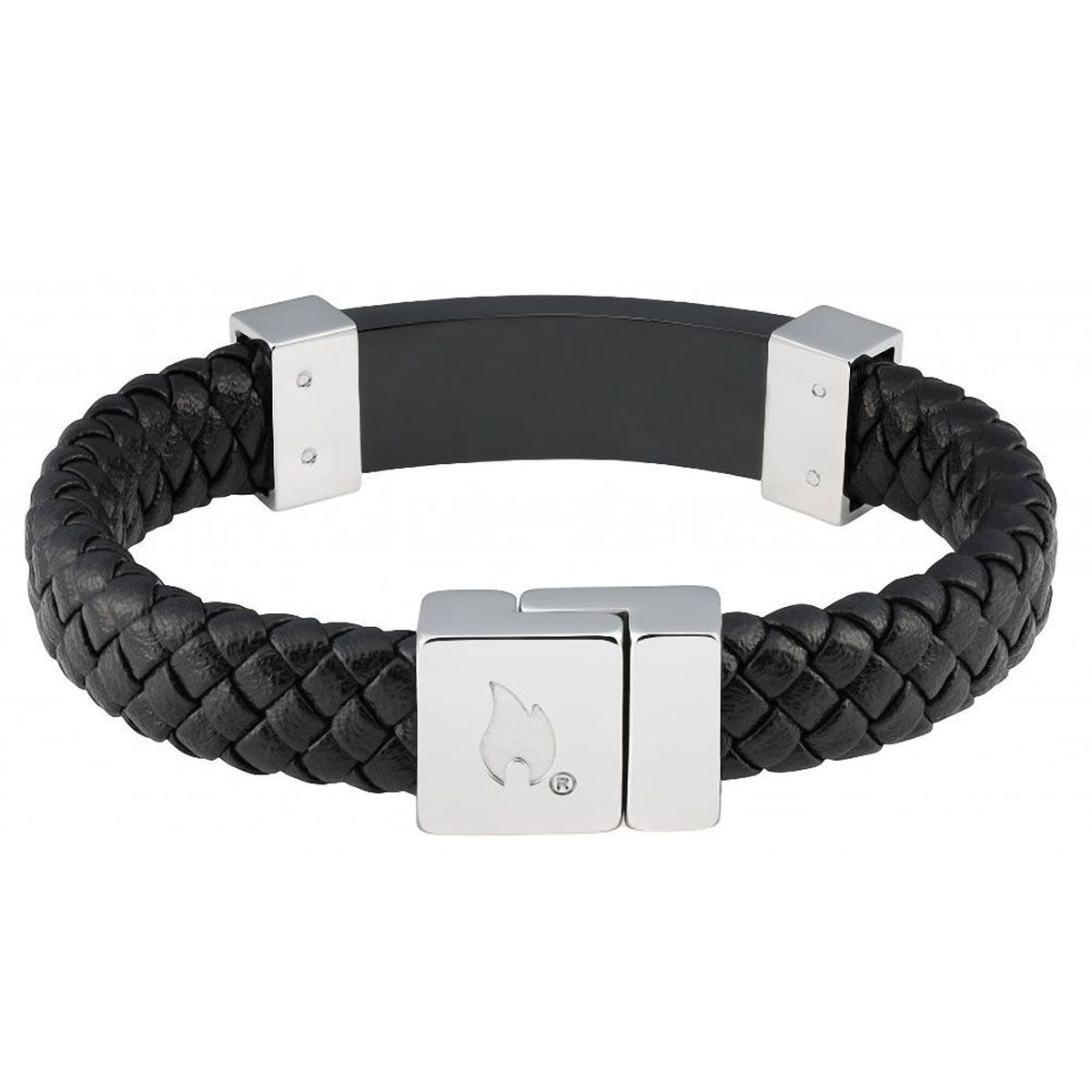 Zippo flat bracelet in braided leather and black and silver stai