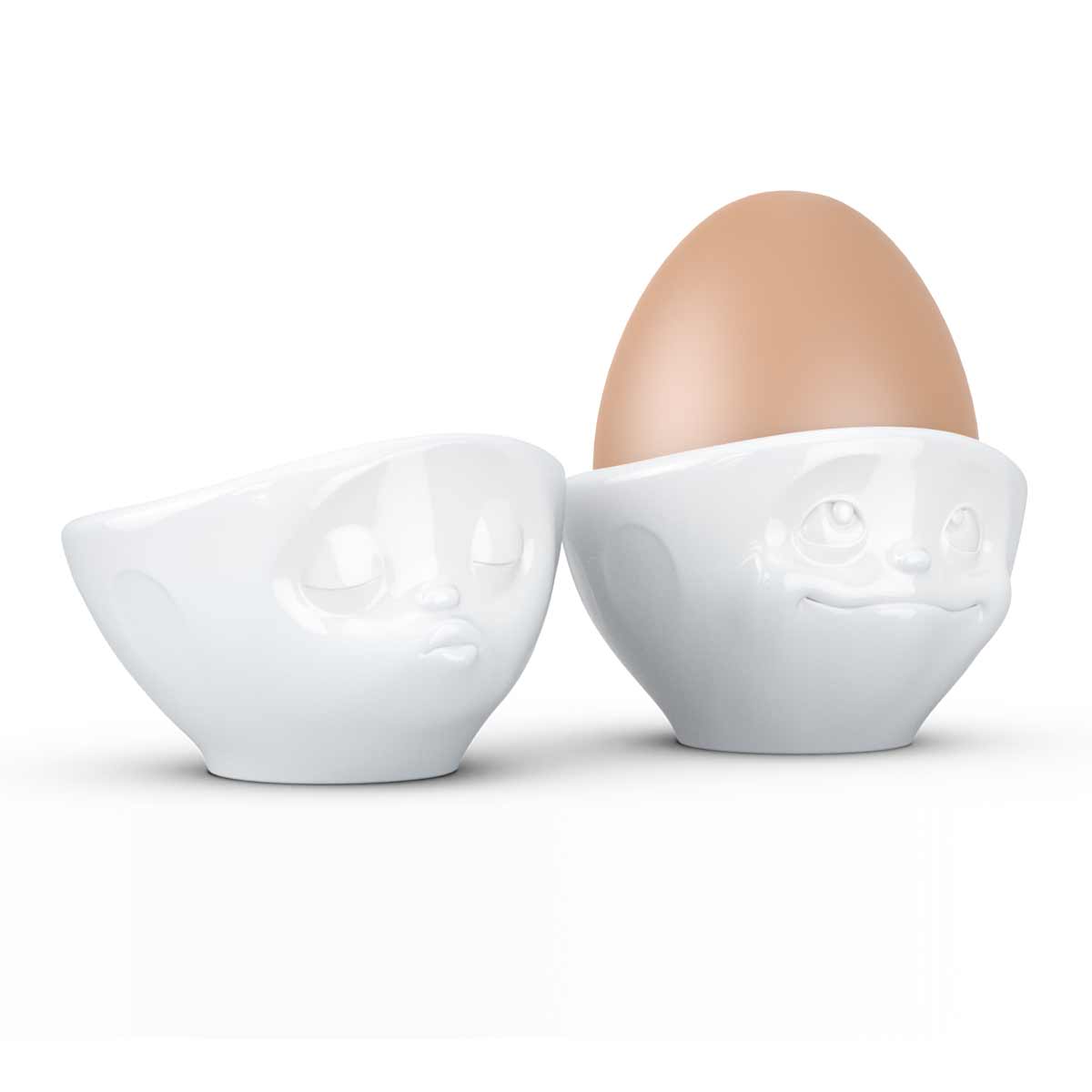 Set of 2 White Porcelain Egg Cups by Tassen - Kiss and Dreamy