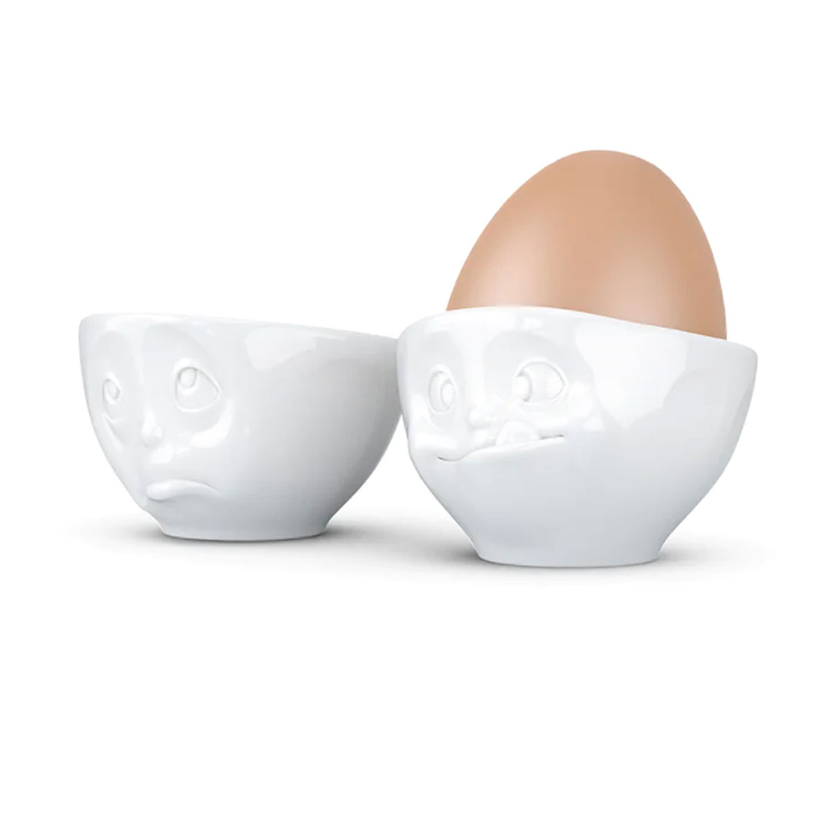 Set of 2 White Porcelain Egg Cups by Tassen - Greedy and Sulky