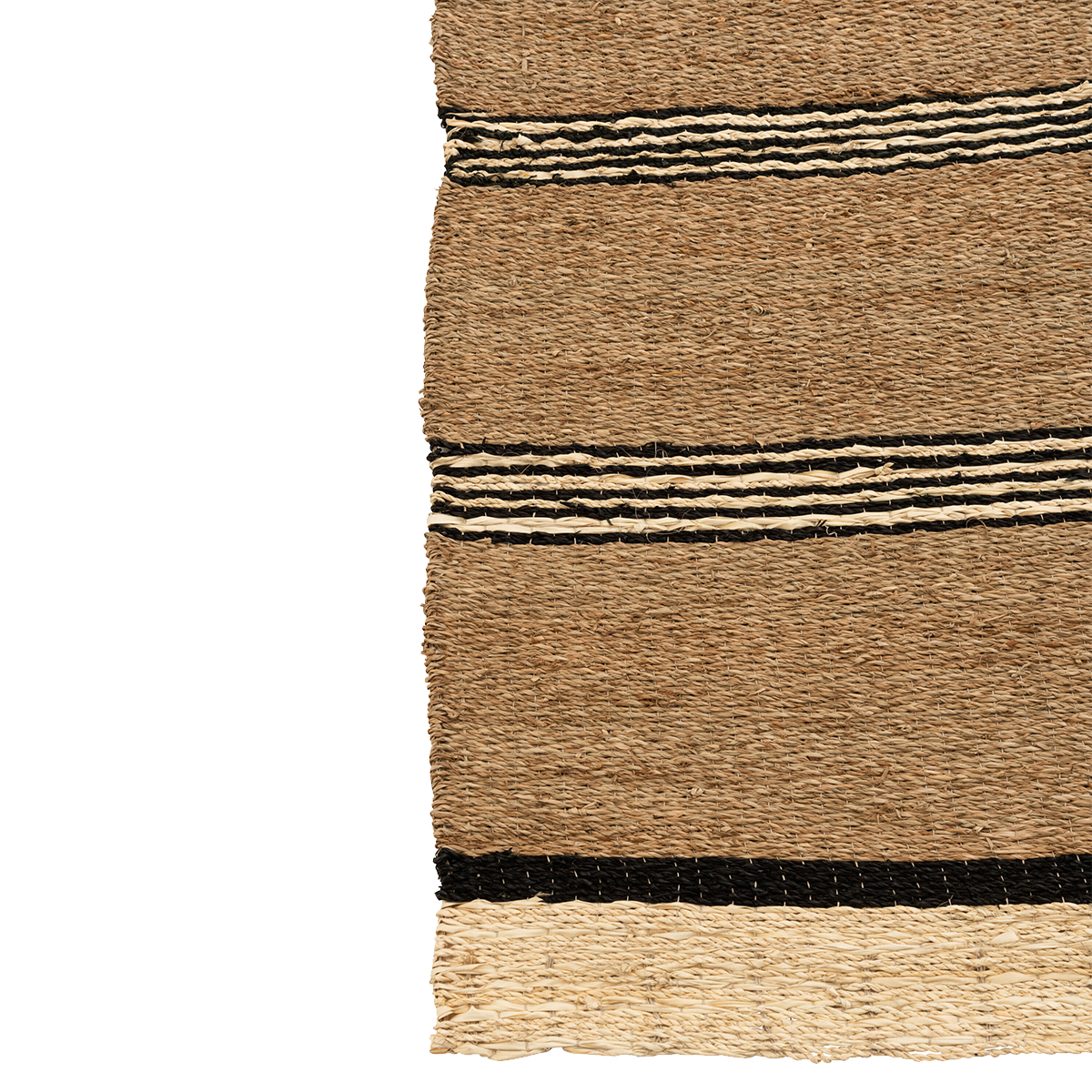 Woven rug in natural and black palm leaves 214 x 151 cm