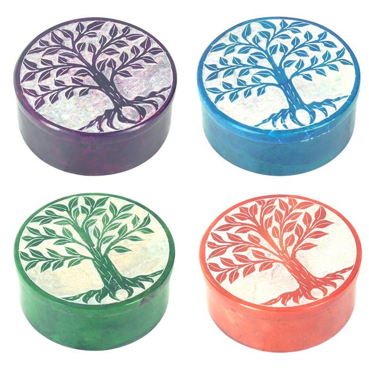 Deco box in Soapstone Tree of Life - Blue