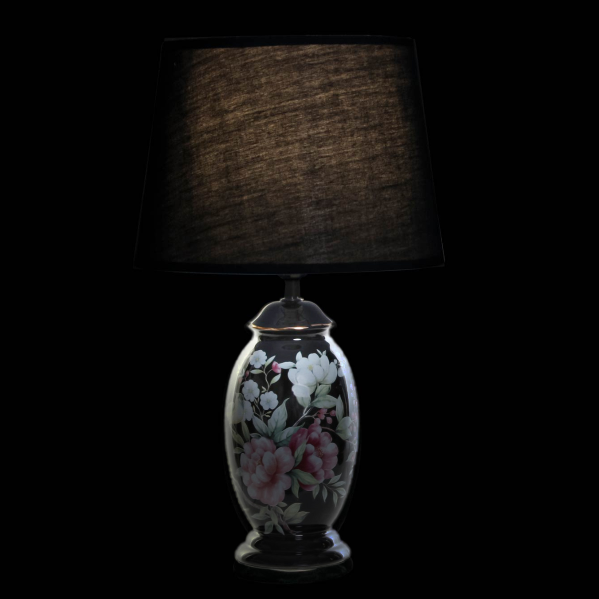 Floral black stoneware lamp