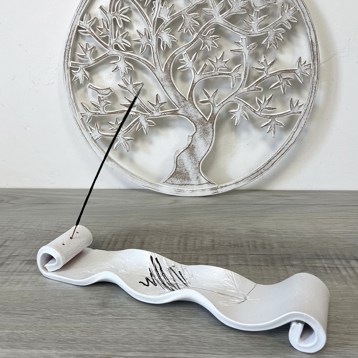 Pearly white handmade incense holder