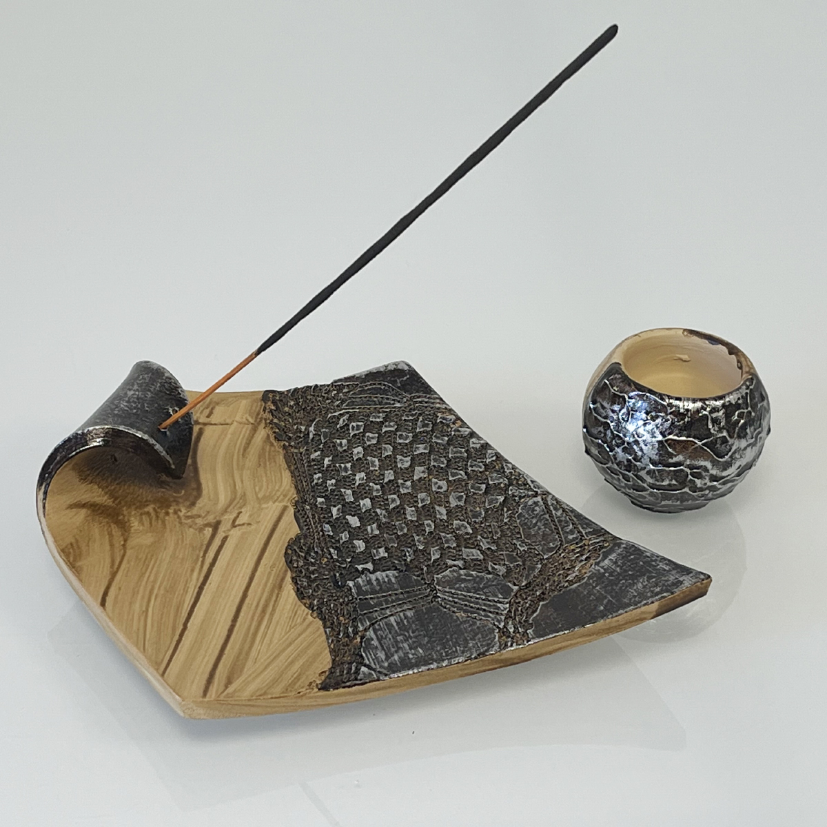 Handmade incense holder for sticks, cones and charcoal