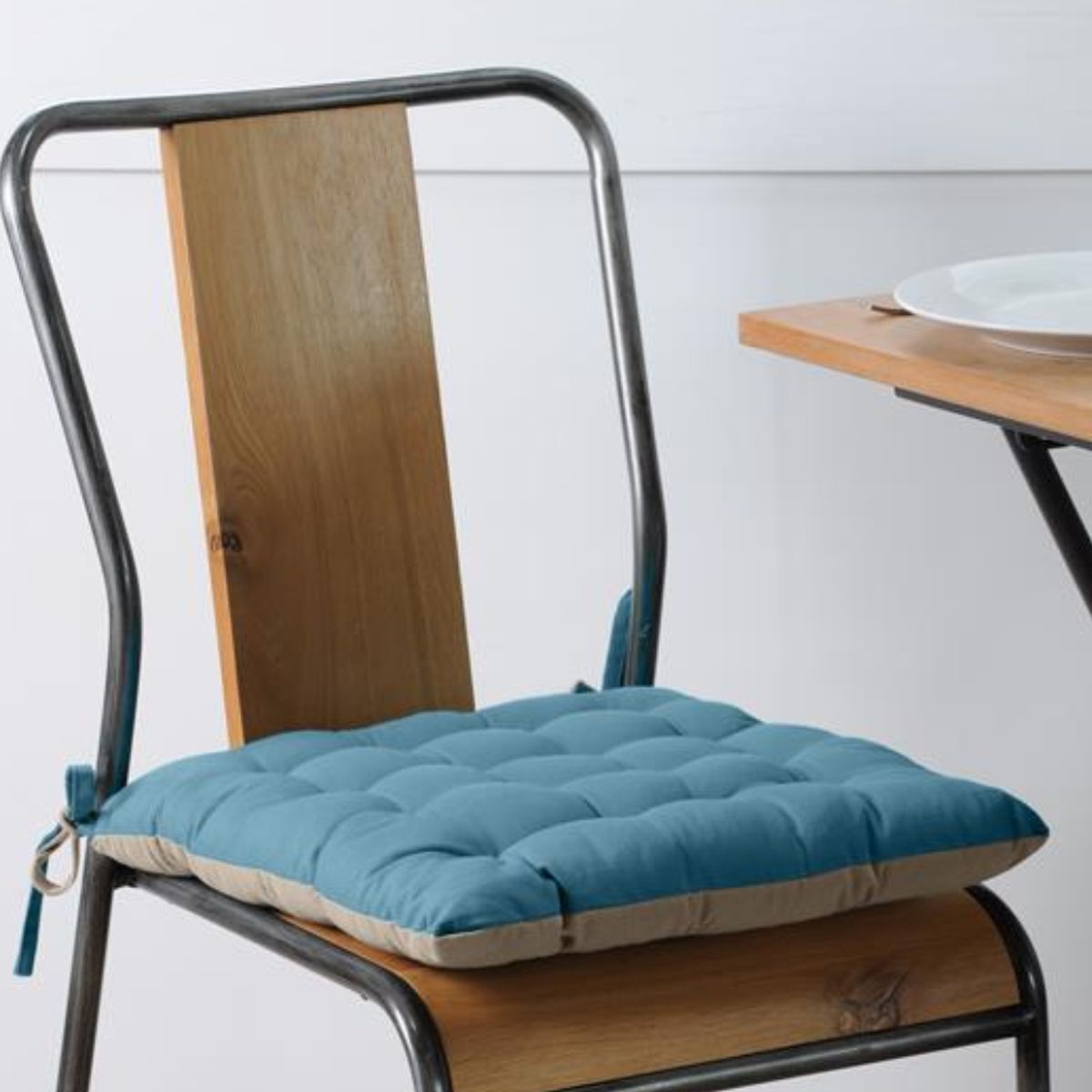 chair cushion - 2 sides - Beige and Blue 40 cm
