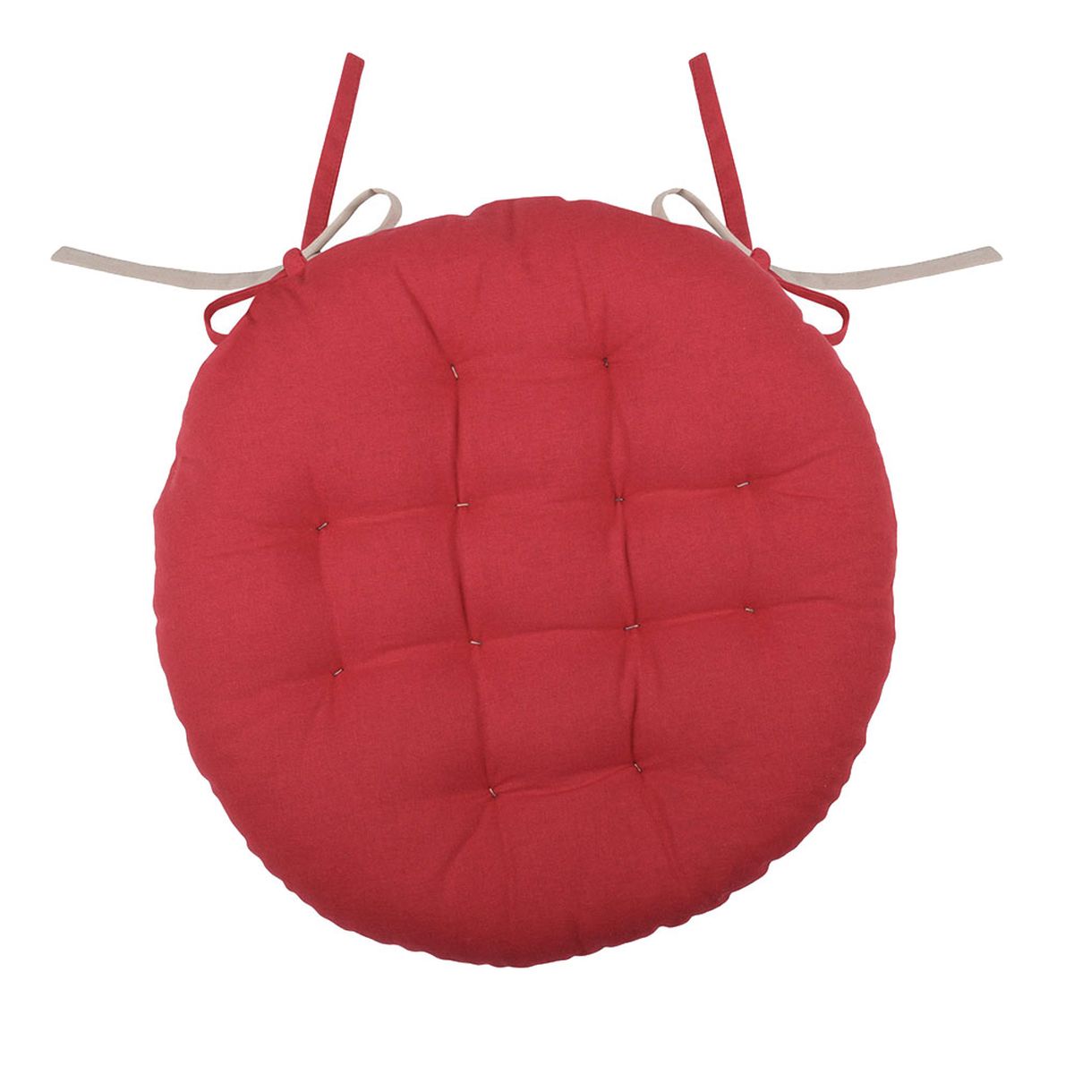 Round chair cushion reversible 38 cm - Red and Linen