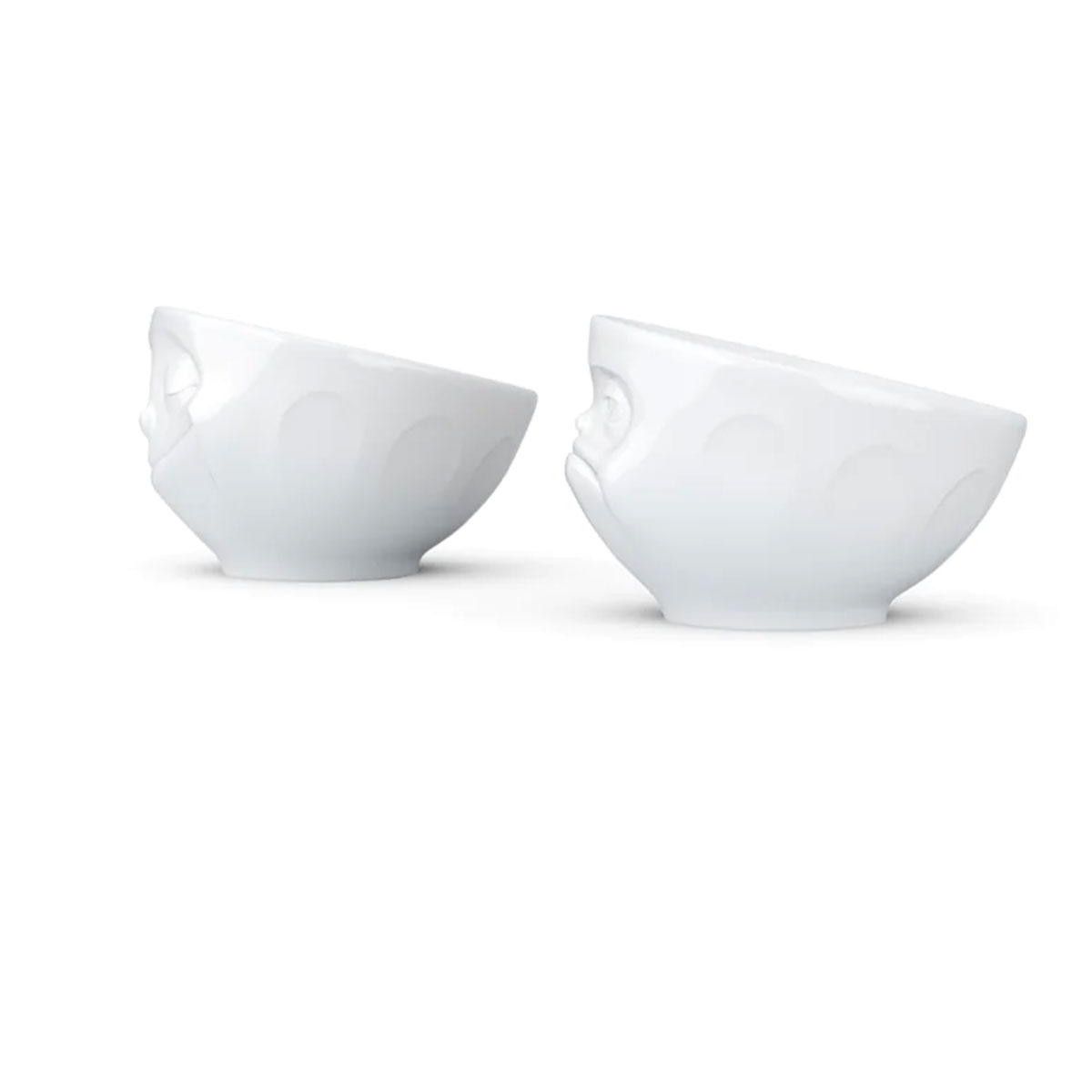 2 White Porcelain Egg Cups by Tassen - Happy and Angry