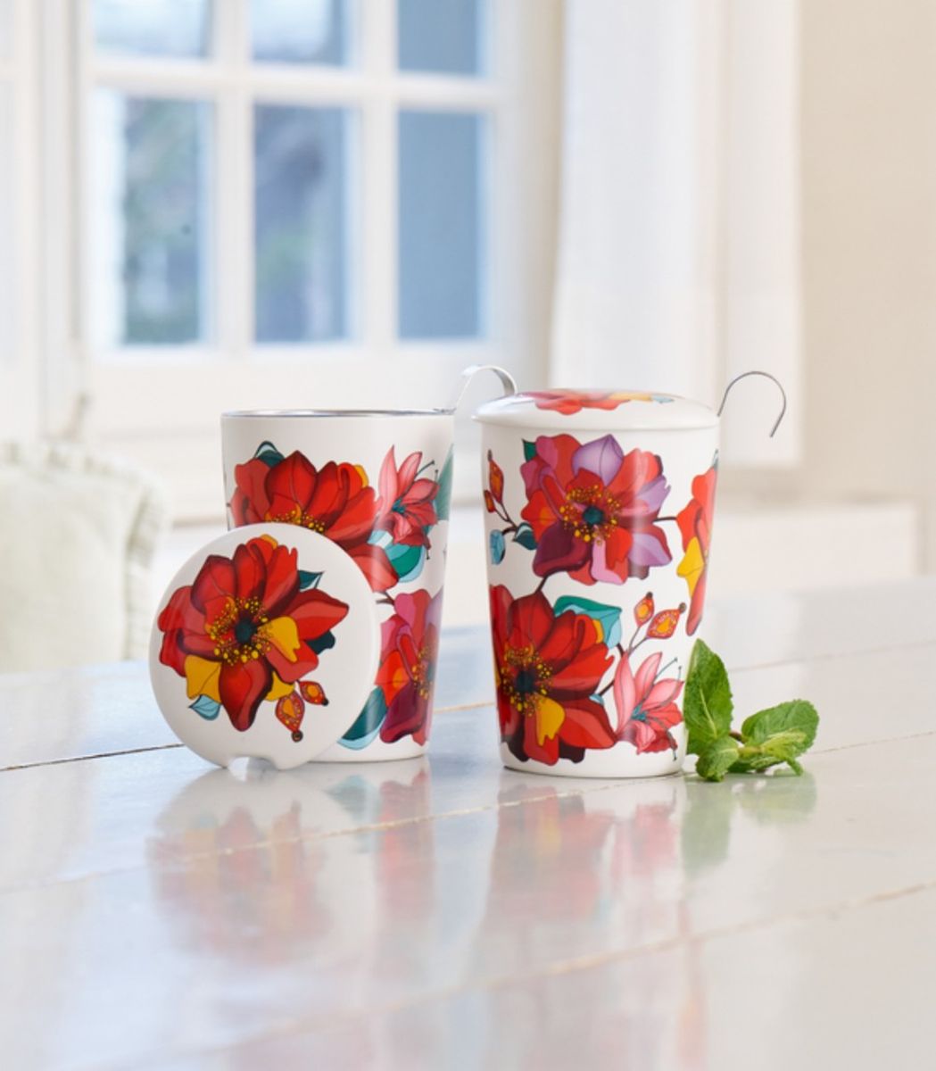 Double-walled porcelain mug with infuser - Poppy