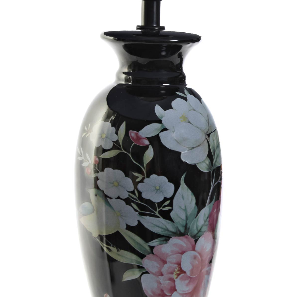 Floral black stoneware lamp