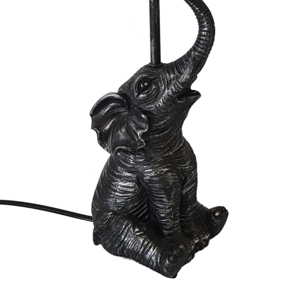 Black elephant table lamp with silver patina