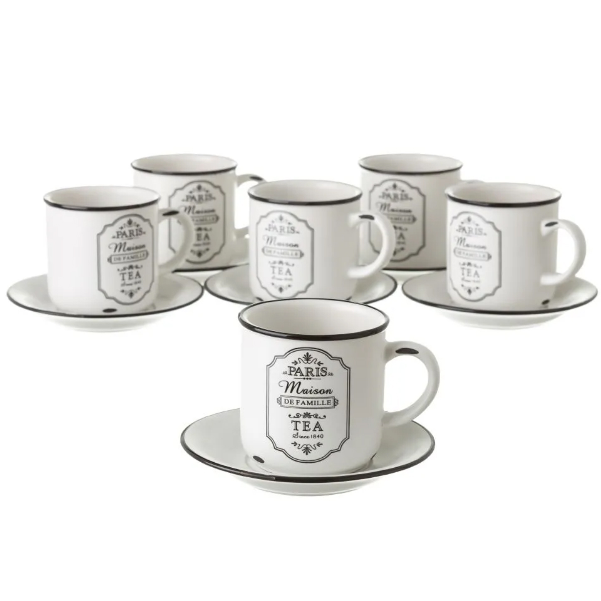 Set of 6 tea cups with retro ceramic saucers