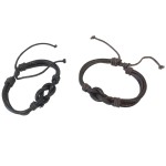 Black and Brown Leather Bracelet - Set of 2