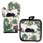 Cotton glove and pot holder Cat and plants