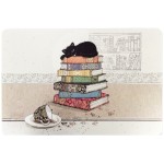 Placemat Cat on pile of books