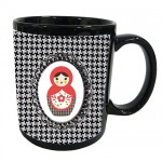 Black mug houndstooth Russian doll by Cbkreation