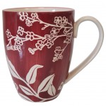Red Stoneware Mug - Ginkgo and Sunflowers