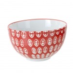 Red bowl with white patterns in porcelain