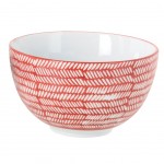 Red bowl with ridged patterns in porcelain