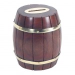 Moneybox in the shape of a wooden barrel and brass 11 cm