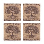 Set of 4 Tree of Life Carved Wooden Coasters