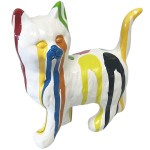 White and multicolored cat ceramic statue