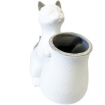 Cat planter statue holding a vase